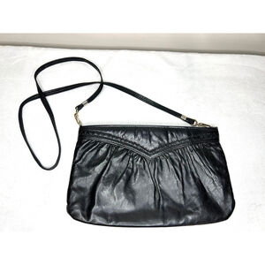 Vintage 80s black leather shoulder bag or shorter crossbody